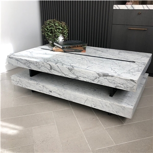 Italian Statuarietto Marble With Marquina Inlay Coffee Table