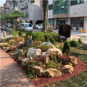 Rock Square Flowerpot, Stone Boulders Garden Design
