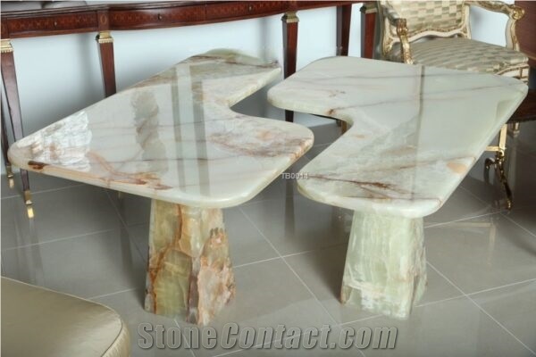 Multi Brown Onyx With Inlay Mosaic And Brass Coffee Table