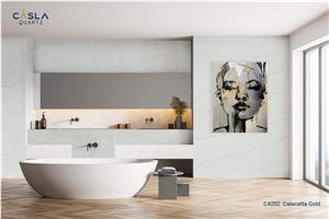 Calacatta Gold Quartz Slabs, Wall Panels