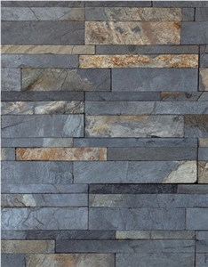 Kutahya Black Slate Ledge Stone Wall Cladding Panels, Veneer