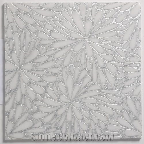 GEO 9 Engraved Tile, Glacier White , Silver Leaf Applied