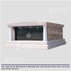 Two Crypt Carter Mausoleum In Morning Rose Granite With Absolute Black Door And Arctic Grey Turned Columns