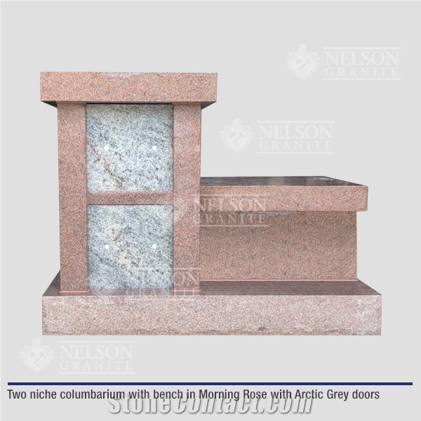 Two Niche Columbarium With Bench In Morning Rose With Arctic Grey Doors