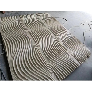 Beige Marble Ocean Wave Carved Decorative 3D Wall Relief