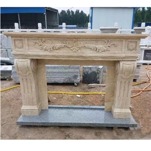 Cheaper Beige Travertine Hand Carved Fireplace
