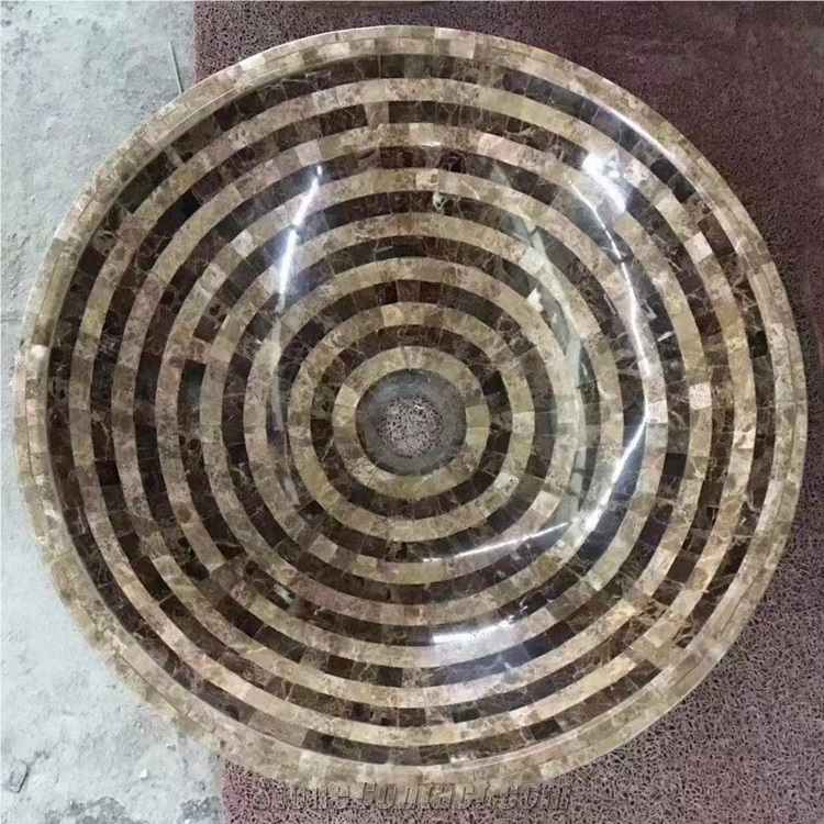 Dark Marble Mosaic Wash Basin Round Sink