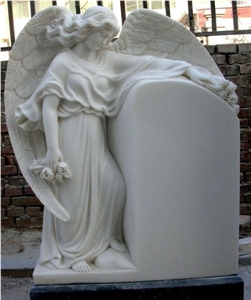 European Style Headstone White Marble Angel Statue Monument