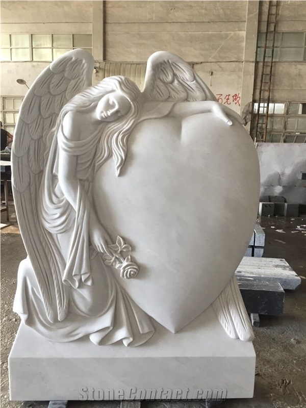 European Style Headstone White Marble Angel Statue Monument