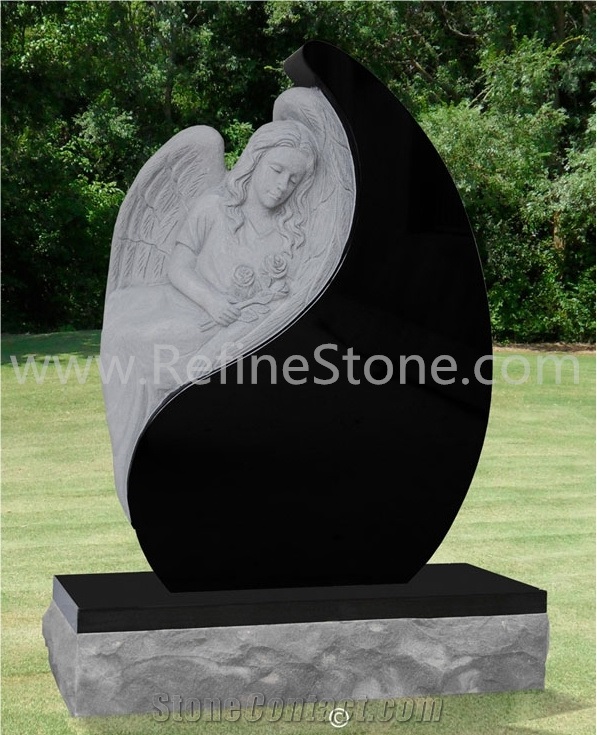 Light Grey White Granite Praying Angel Headstones