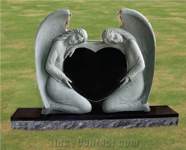 Memorial Black Granite Angel Statue Love Tombstone Headstone