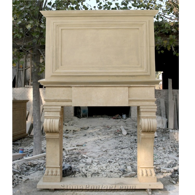 Western Natural White Stone Carved Marble Fireplace For Sale