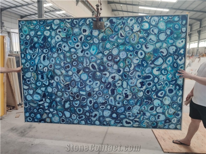 Blue Gemstone Slab Semiprecious Stone Slab Tiles Wall Panel