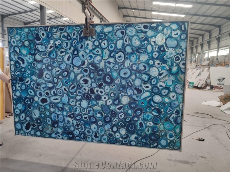 Blue Gemstone Slab Semiprecious Stone Slab Tiles Wall Panel