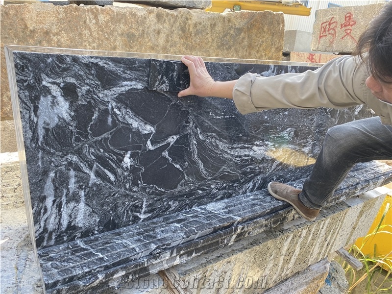 Gangsriver Black Granite Wavy Veins Slabs And Tiles
