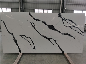 Artificial Quartz Stone Slab With White Black Color Surface