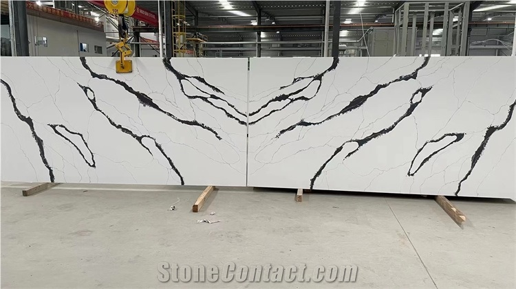 Artificial Quartz Stone Slab With White Black Color Surface