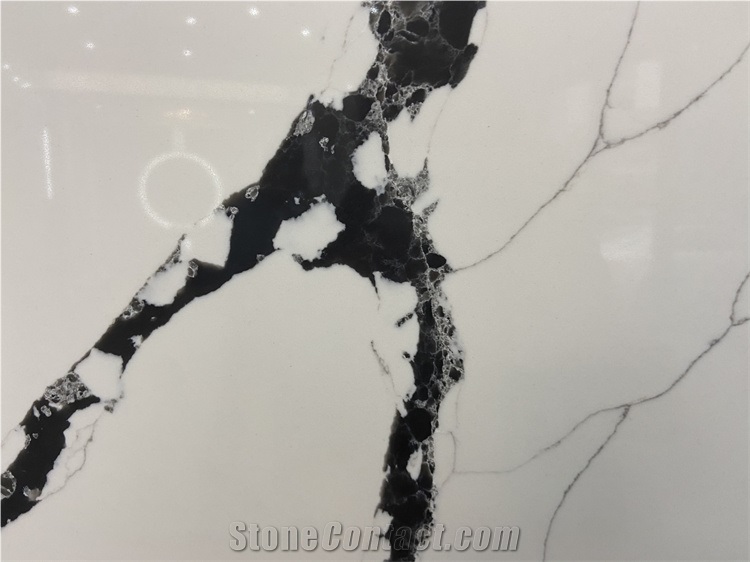 Artificial Quartz Stone Slab With White Black Color Surface