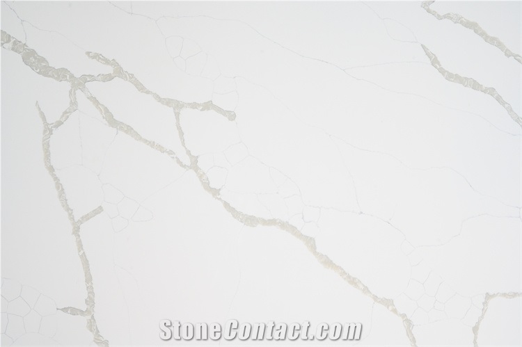 Artificial Quartz Stone Slab With White  Color Polished Top