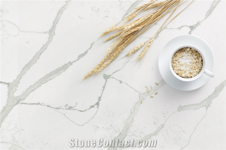 Beautiful Calacatta White Grey Color Engineered Stone Slab