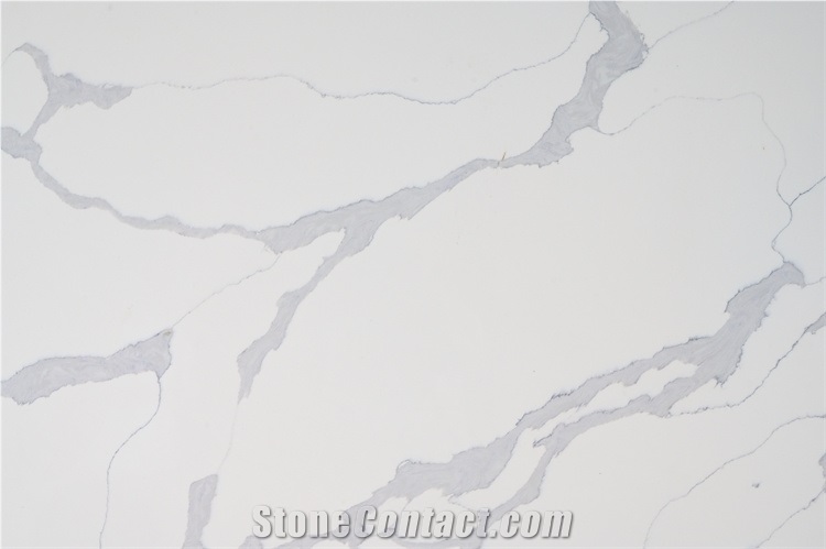 Beautiful Engineered Stone Slab Calacatta White Grey Color