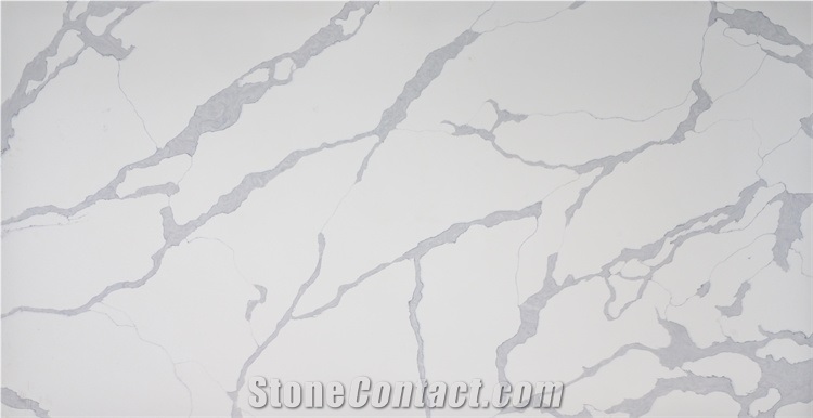 Beautiful Engineered Stone Slab Calacatta White Grey Color