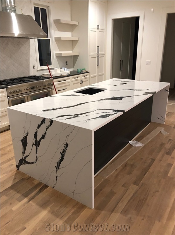 Calacatta White Black Color Engineered Stone Countertop