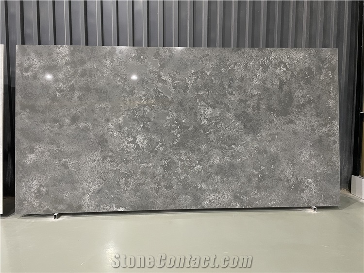 Engineered Quartz Stone Slab With Grey Gray Black Color