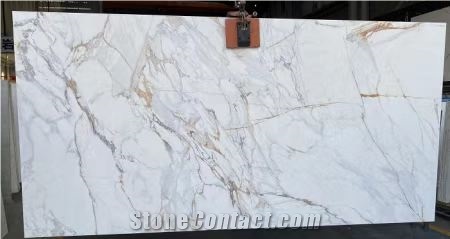 Golden White Book Matched Feature Glossy Sintered Stone