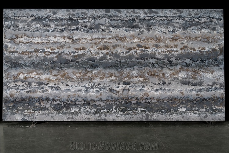 Grey Marble Look Quartz Slab With Horizon Veins