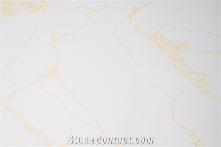 High Quality Calacatta Quartz Slab With Golden Yellow Veins
