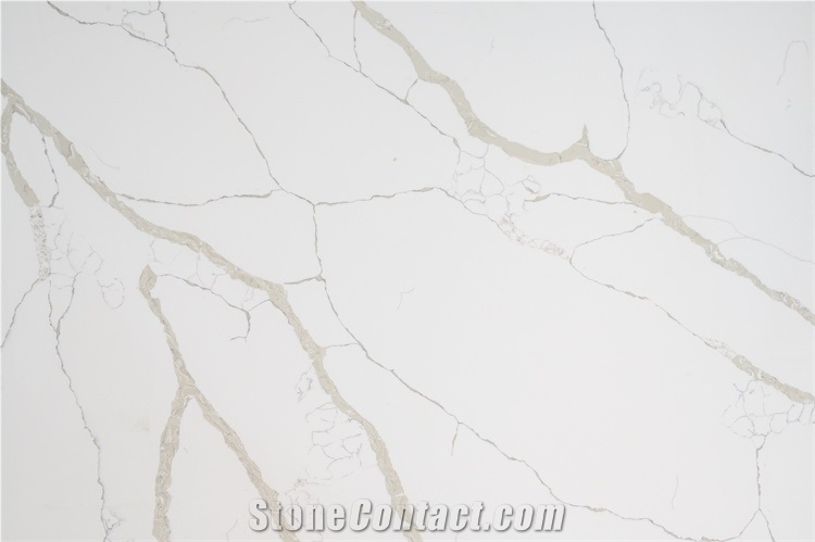 Man Made Stone Artificial Calacatta White Quartz Slab