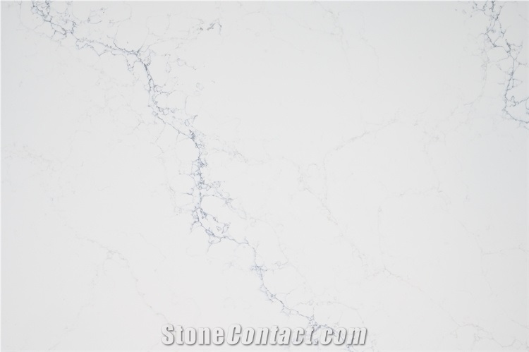 New White Calacatta Quartz Stone Slab With Liner Veins