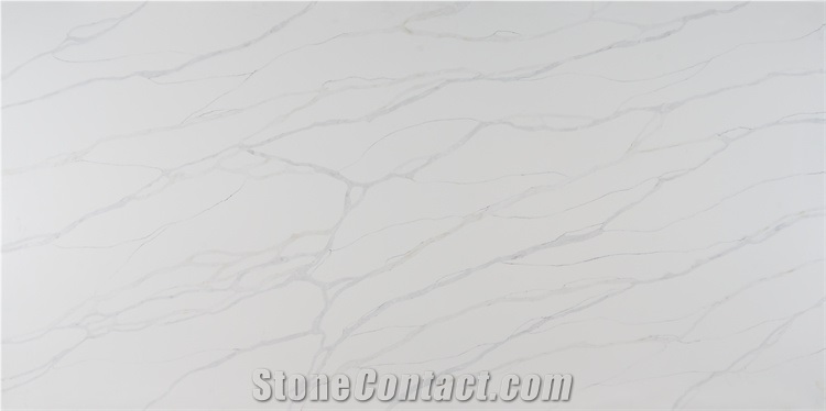 White Background Grey Veins Quartz Slab
