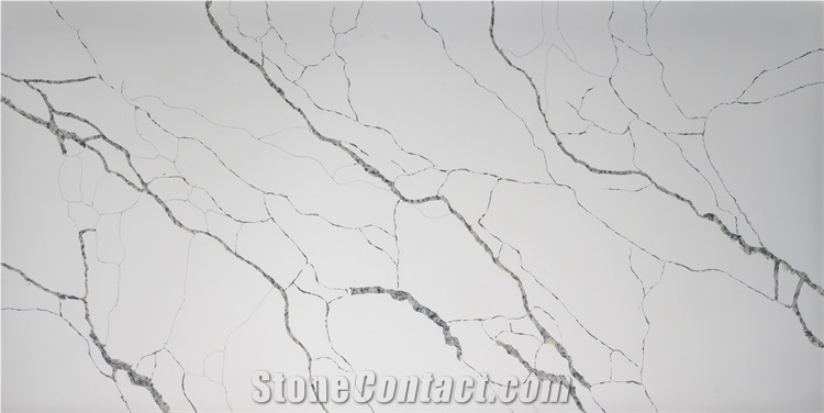 White Calacatta Quartz Slab Artificial Stone