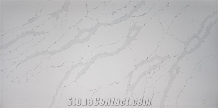 White Calacatta Slab Stone Solid Surface With Big Gray Viens