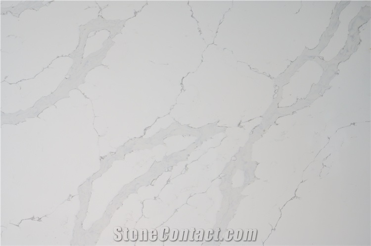 White Calacatta Slab Stone Solid Surface With Big Gray Viens