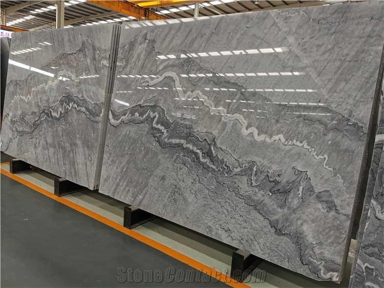 Big Natural Grey Gray Marble Slab With  White Veins