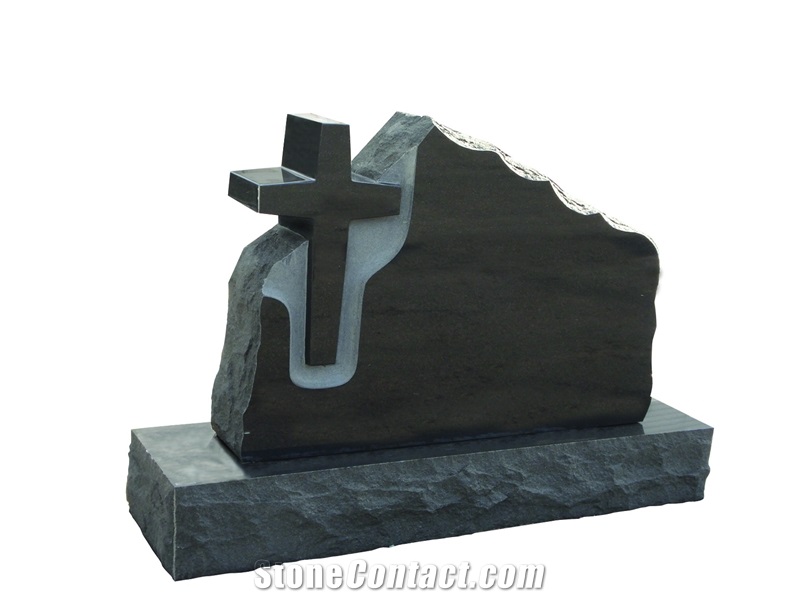 America Cross Headstone With Shangxi Black Granite