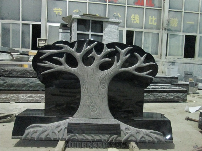 Granite Headstone With Tree Shangxi Black Granite