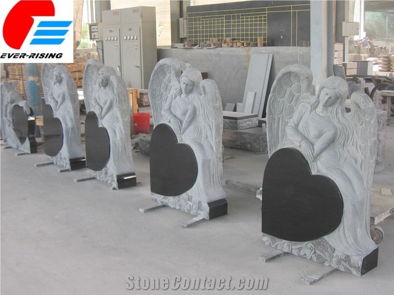Grey Granite Angel Monument And Heart Tombstone From Factory