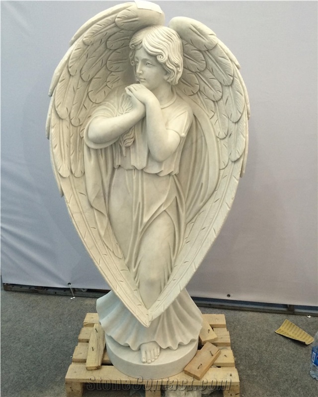 White Marble Angel Monument  With Wings