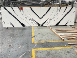Pandas White Stone Quartz Slabs Engineered Stone Tiles