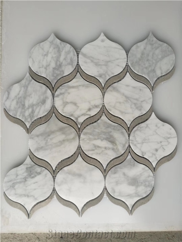 Casablanca Carrara - 12" X 12" Waterjet Marble Lantern Mosaic Tile
