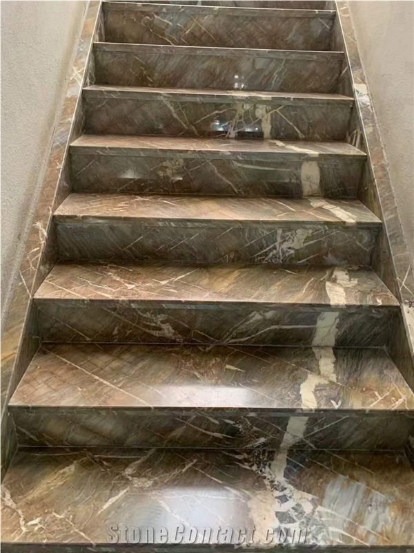 China Barcelona Gold Marble Polished Stair Treads