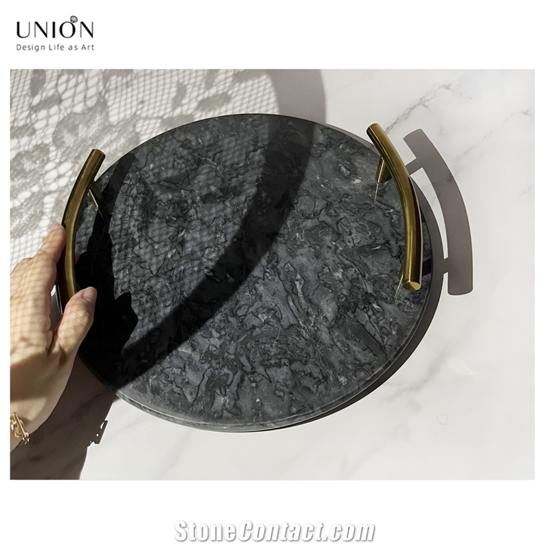 UNION DECO Circular Marble Stone Decorative Tray For Counter