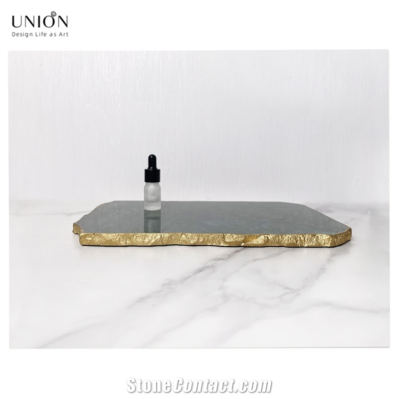 UNION DECO Golden Edges Marble Tray With Best Price