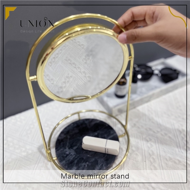 UNION DECO Makeup Mirror With Natural White Marble Base