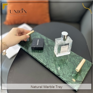 UNION DECO Natural Green Marble Tray With Golden Handle