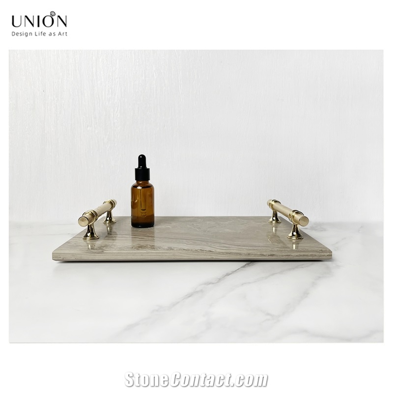 UNION DECO Natural Marble Vanity Tray Cosmetics Jewelry Tray